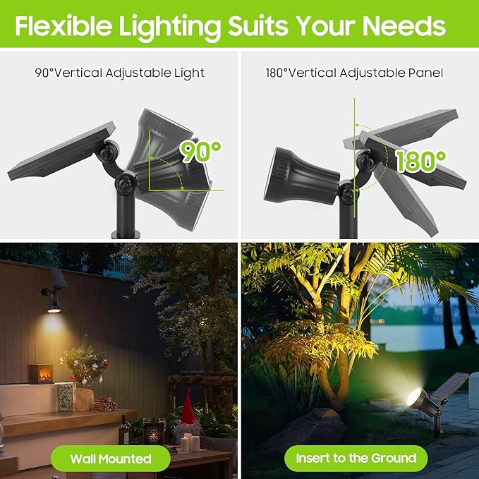 800 Lumens Solar Powered Spot Lights Outdoor - Adjustable Solar Flood Lights with 30 LEDs, 3 Modes, IP65 Waterproof, Solar Light for Landscape, Yard, Garden, Driveway, Tree, Wall(Warm White, 6-Pack)