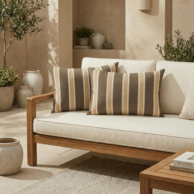 RSH DECOR: Designer Select Outdura Jumbo Lumbar Pillows Set of 2 | 26" x 16" | Water and Fade-Resistant Performance Fabric | Indoor Outdoor Accent Pillows | Made in USA (Tory Alloy)
