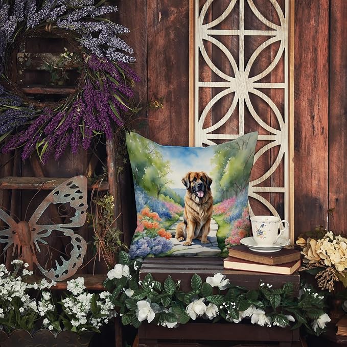 Caroline's Treasures Leonberger Spring Path Throw Pillow Machine Washable, Indoor Outdoor Decorative Pillow for Couch, Bed or Patio, 14Hx14W
