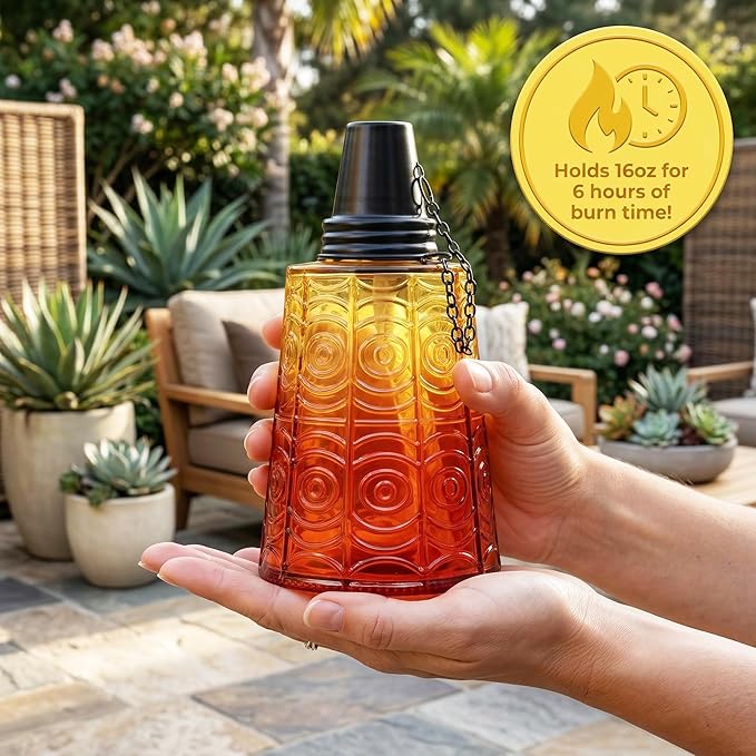 Seraphic Citronella Table Top Torches for Outdoor Patio, 16oz Decorative Glass Torch Citronella Candles for Outside Deck, Garden, Parties, Set of 3, Sunset Orange