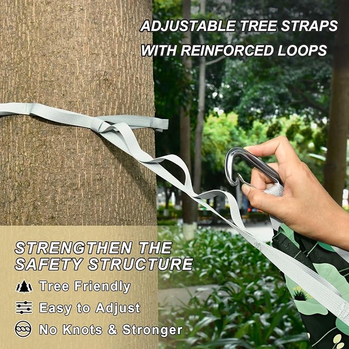 Camping Hammock Outdoor Hammocks for Outside Green Flowers Black Beach Trees Portable Lightweight with Pockets Tree Straps Indoor