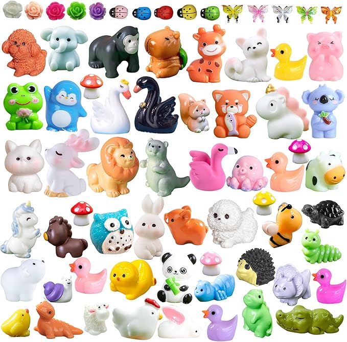 70pcs Mini Tiny Resin Animals for Fairy Garden Decor, Miniature Landscape, Dollhouse Accessories, Crafts Projects, Easter Scatter, DIY Terrarium(70 Styles)