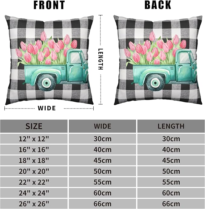 Spring Summer Floral Throw Pillow Covers Pink Tulip Decorative Pillowcase Vintage Blue Truck Cushion Covers 20x20 Set of 2 for Living Room Sofa Car Square Pillow Protectors