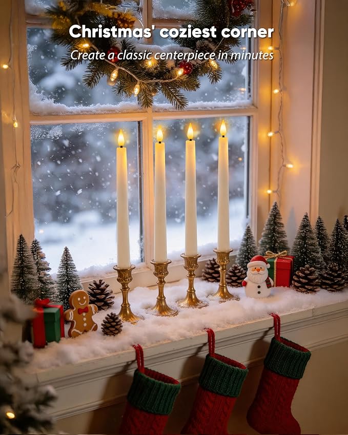 Homemory 6 Pcs Waxy Flameless Taper Candles with Remote, Flickering Battery Operated Candlesticks, Led Fake Candles Tall Candle for Home, Wedding, Party, Ivory, 9.6 inches