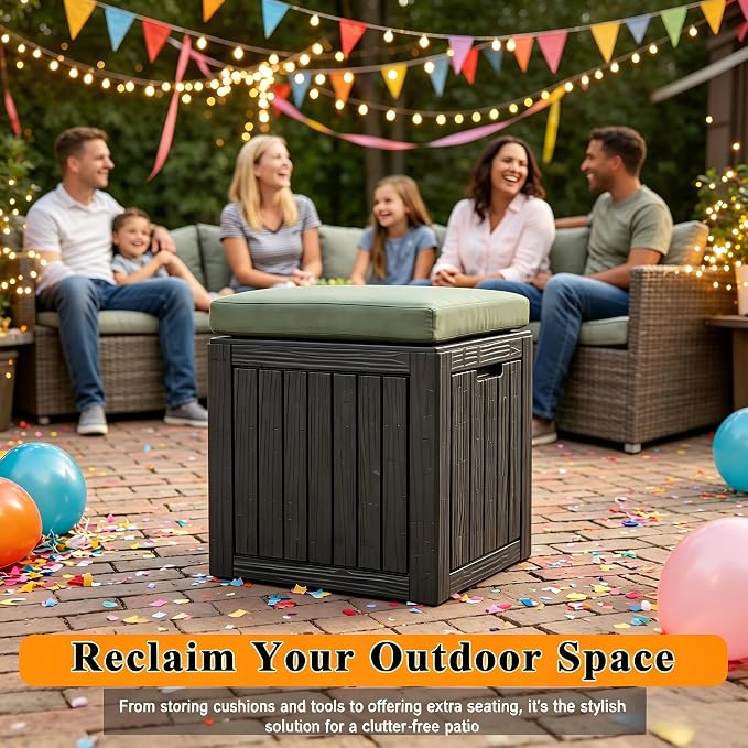 35 Gallon Deck Box Outdoor Waterproof, Resin Storage Box Outdoor Lockable, Multipurpose Outside Container for Patio Cushions, Garden Tools & Package Drop, UV & Fade Resistant, Black