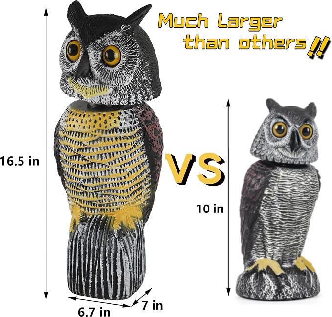 Glintoper Plastic Fake Owl Wagging Head Outdoor Statues 16.5 inch, Bird Scarecrow Horned Decoy, Bird Deterrents Scary Birds Away, Nature Enemy Pest Repellent for Outdoor Garden Yard Protectors
