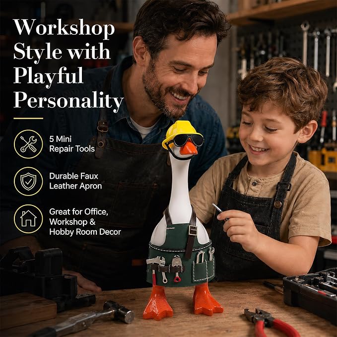 2 Sets Career Desk Goose Outfits, Gardener&Handyman Costume Accessories for 7 Inch Mini Porch Goose Statue, Tools Watering Can Work Apron Set, Dress-Up Clothes for Small Geese Figurine Home Desk Décor