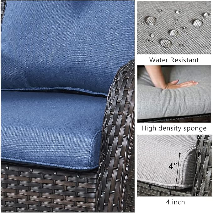 HUMMUH Patio Furniture with Fire Pit 4-Piece Wicker Outdoor Sectional Couch with Swivel Rocking Chairs, Propane Fire Pit Conversation Set for Garden, Backyard, Deck