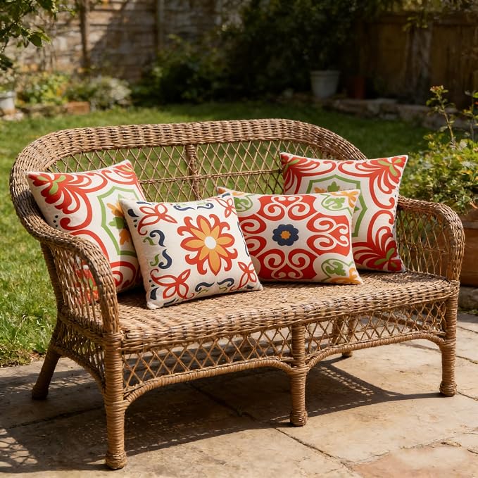 Pyonic Outdoor Waterproof Throw Pillow Covers for Patio Furniture Decorative Boho Pillow Covers 12x20 Floral Printed for Patio Tent Couch Garden Set of 4,Orange