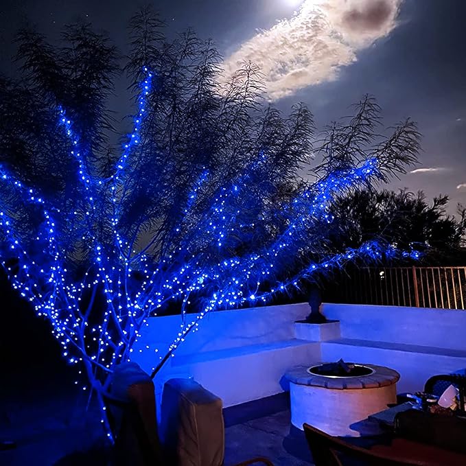 JMEXSUSS 4 Pack Solar Fairy Lights, 33ft 100 LED Solar String Lights, Blue | Outdoor Waterproof, 8 Modes Copper Wire Mini Christmas Lights for Outside Patio Garden Tree Christmas Decorations