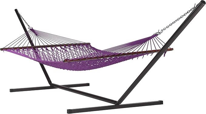 Jumbo Caribbean Rope Hammock and Metal Tri Beam Stand Mocha (Purple)