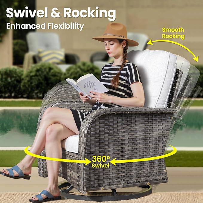ovios 7-Piece Patio Furniture Set, Outdoor Wicker Sofa with Swivel Chairs Coffee Table, High Back Rattan Couch Loveseat with Comfy Cushions for Porch Yard Deck, Grey