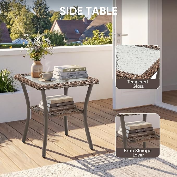 Patio Furniture Set - 6 Pieces All Weather Wicker Outdoor Furniture with 2 Swivel Chairs, 2 Ottomans 1 Sofa and Side Table, Ergonomic Design for Porch, Deck, Balcony, Garden, and Backyard(Beige)