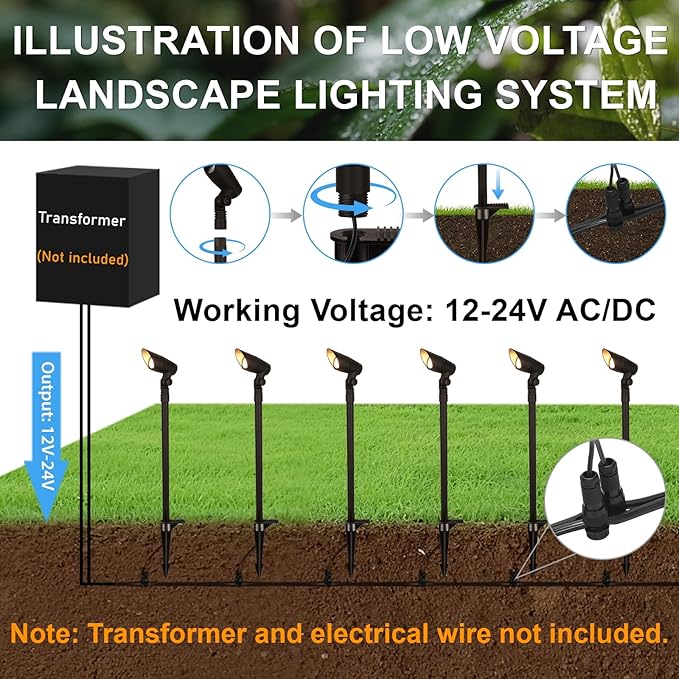 Mini LED Landscape Spotlights, 16'' Tall Pole, 5CCT 5W 12 Volt Wired Low Voltage Bronze Landscape Small Spot Lights for Outdoor Tree Flag House Pathway Driveway, 60° Beam Angle, 6PK