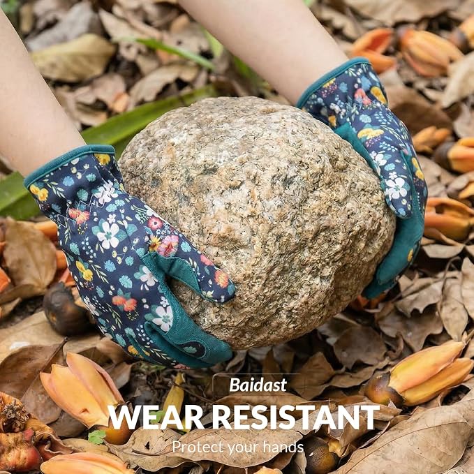 Baidast Gardening Gloves for Women, Breathable Leather Garden Gloves with Grip, Thorn Proof Work Gloves