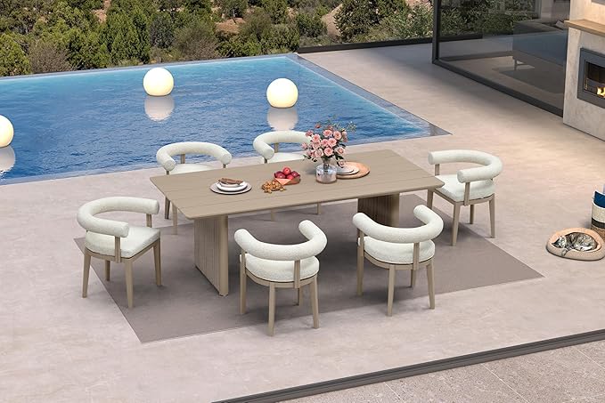PURPLE LEAF Patio Dining Set 7 Pieces Luxury Modern Conversation Set with Counter Stools Aluminum Large Rectangle Dining Table and Chairs with Olefin Cushion Outdoor Furniture Set for Garden Deck