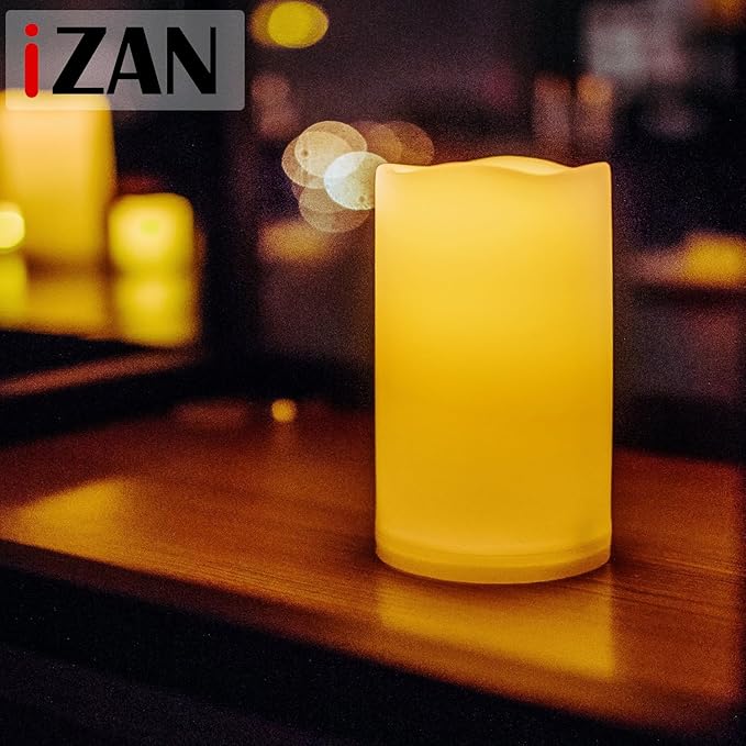 iZAN Set of 1 Outdoor Flameless LED Candles with Timer - Waterproof Plastic Flickering Battery Operated LED Pillar Candles Wedding Party Garden Decoration Long Lasting Battery Life 3x5 inch