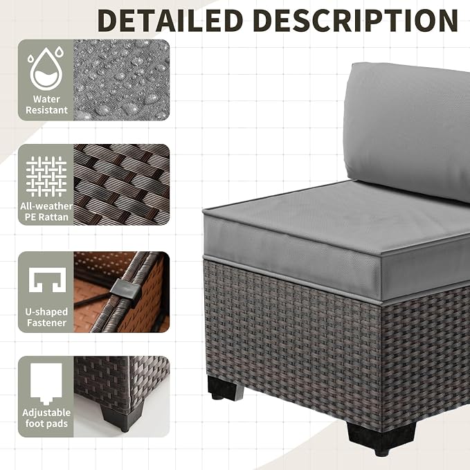 Gotland 11 Pieces Patio Furniture Set with Fire Pit Table Swivel Chairs, PE Rattan Outdoor Furniture with 29.5'' High Backrest 4’’ Thick Cushions, Outdoor Sectional for Porch, Deck, Garden, Grey