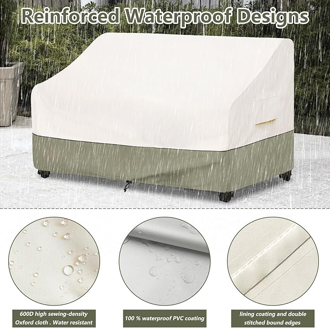 Bitubi Waterproof Patio Sofa Cover, Heavy Duty 3-Seater Outdoor Couch Cover Size Up to 79W x 38D x 35H Inches, Lawn Patio Furniture Covers with Air Vent (Beige)