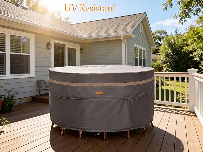 Heavy Duty Waterproof Patio Furniture Covers UV Resistant Round Outdoor Table Chair Covers Medium Round 62"Diax28"H Dark Grey