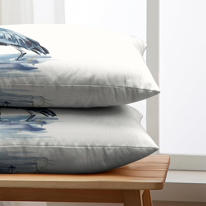 Watercolor Heron Lumbar Pillow Covers Pelican Throw Pillow Covers 12x20 Set of 2 Summer Bird Pattern Double Sided Printing Pillow Case for Farmhouse Patio Living Room, Cotton Linen