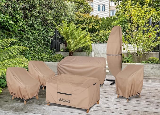ULTCOVER Waterproof Patio Chair Cover – Outdoor Lounge Deep Seat Single Lawn Chair Cover Fits Up to 35W x 38D x 34H inches Brown