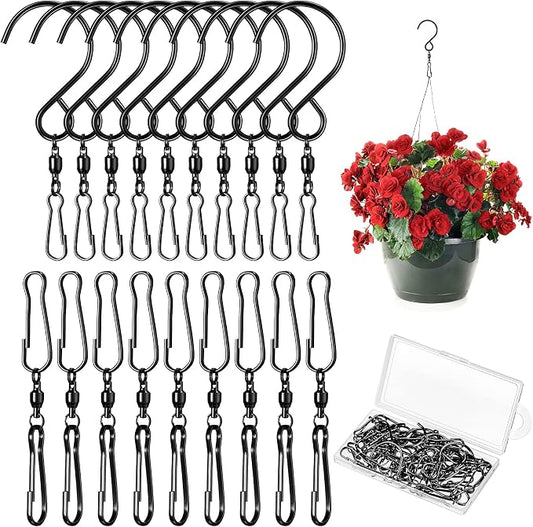 Jetec 30 Pieces Wind Spinner Swivel Hooks 360 Degree Dual Spinning Windsock Chime Supplies Hanger Swivels Clip Hanging Hooks with Storage Box for Wind Spinners Supply, 2 Styles (Black)