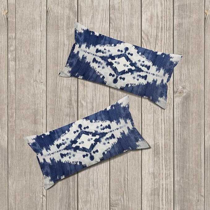 Set of 2 Navy Blue Grey and Beige Ikat Pattern Print Cushion Cover Case with Zipper 12x24in Canvas Pillow Cover Rectangle Pillow Case for Couch Bed Car Pub Coffee Bar Living Room Decoration