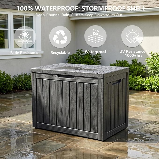 Outdoor Storage Box, 50 Gallon Waterproof Deck Box [Upgraded 3.0], Snap-Together Storage Bin for Chair Cushions, Porch Throw Pillows, Lockable Small Coffee Table Ottoman, Patio Garden, Black
