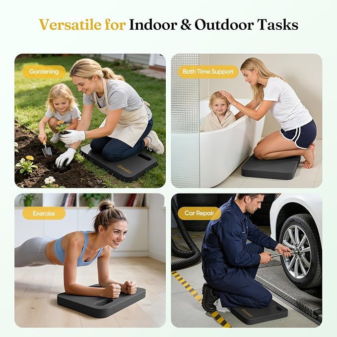 Grenebo 1-Pack Kneeling Pads, Extra Thick, 17.3 x 11 x 1.6 in, Black | Soft NBR Foam Cushion for gardening kneeling pad use, Knee pad support for Gardening, Baby Bathing, Exercise and Work