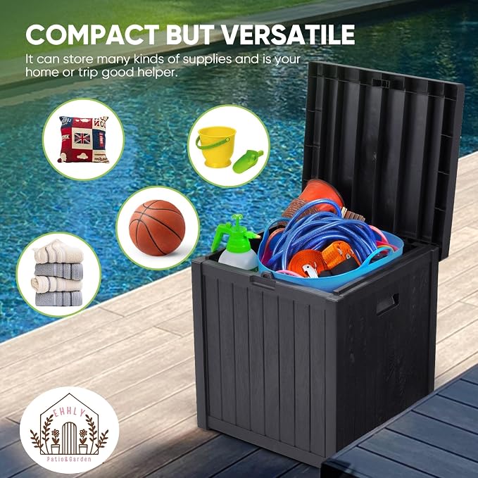EHHLY Deck Box, 51 Gallon Package Bin Delivery Box for Outside Front Porch, Small Patio Outdoor Storage Boxes Waterproof, UV Resistant Plastic Resin Pool Storage Bins with lids, Grey