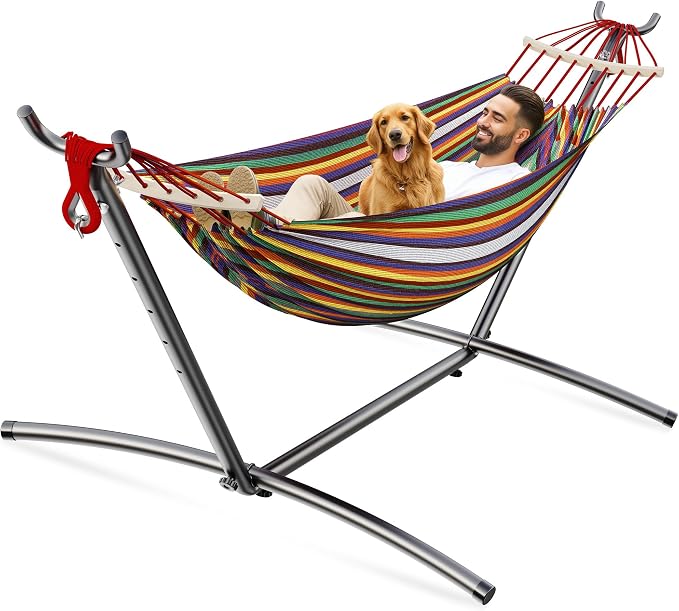 ANAGOO Double Hammock, Heavy Duty Portable, 500 lb Weight Capacity, Perfect for Both Indoors and Outdoors, 2 Person Hammock with Carrying Bag, Rainbow