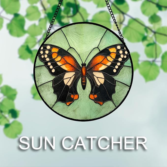 Stained Glass Window Hanging 4 Pcs Set Butterfly Dragonfly Bee Ladybug Large 15" - Suncatcher Door Garden Sun Catcher Decor Birthday Mother's Day for Mom Woman Nana Men