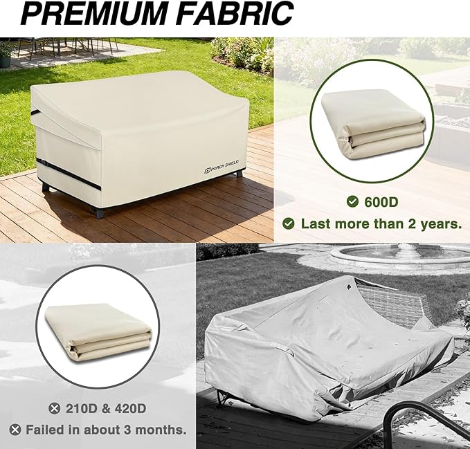 Porch Shield Waterproof Outdoor Deep Seat Sofa Cover –Patio Furniture Couch Cover 92W x 40D x 35H inch, Beige