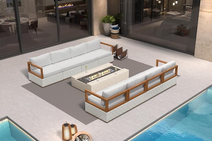 PURPLE LEAF Patio Outdoor Furniture Set 8 Pieces, Premium Leather Outdoor Couch Sectional Sofa, Open-End Patio Conversation Sets with Olefin Cushions, Patio Couch for Porch, Balcony, Garden, White