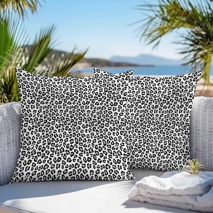 Vandarllin Outdoor Throw Pillows Covers 26x26 inch Set of 2 Waterproof Black Leopard Print Decorative Zippered Cushion Covers for Patio Furniture, Luxury Animal Fur Pattern Lumbar Pillowcases