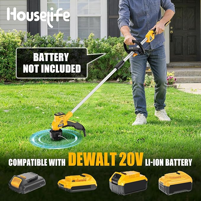 16-Inch Cordless String Trimmer Compatible with DEWALT 20V MAX Battery (Tool Only), Brushless Weed Eater & Edger with Dual-Line Bump Feed & Dual Safety Switch, Electric Weed Wacker (0.08'' Line)
