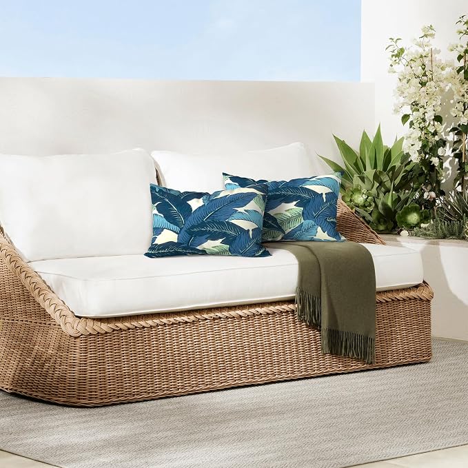 DYTXIII Pack of 2 Outdoor Waterproof Lumbar Pillow Covers ONLY, 12x20 Rectangle Decorative Double Printed Pillow Cases for Patio Couch Porch Furniture - Swaying Palms Blue