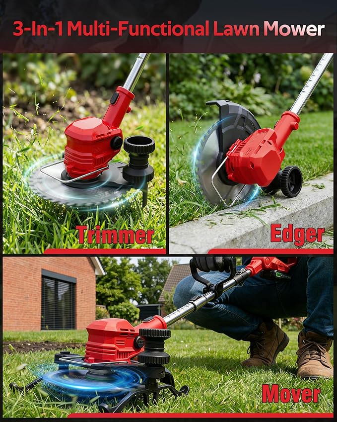 Electric Weed Wacker, Cordless Weed Eater Battery Powered,Light Weight Grass Trimmer with 3 Types Blades & 2 Batterys,Cordless String Trimmer