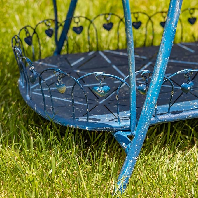 Zaer Ltd. Vintage Style Metal Patio Furniture with Heart Design Accents, Outdoor/Indoor Decor (Vintage Blue, Coffee Table)