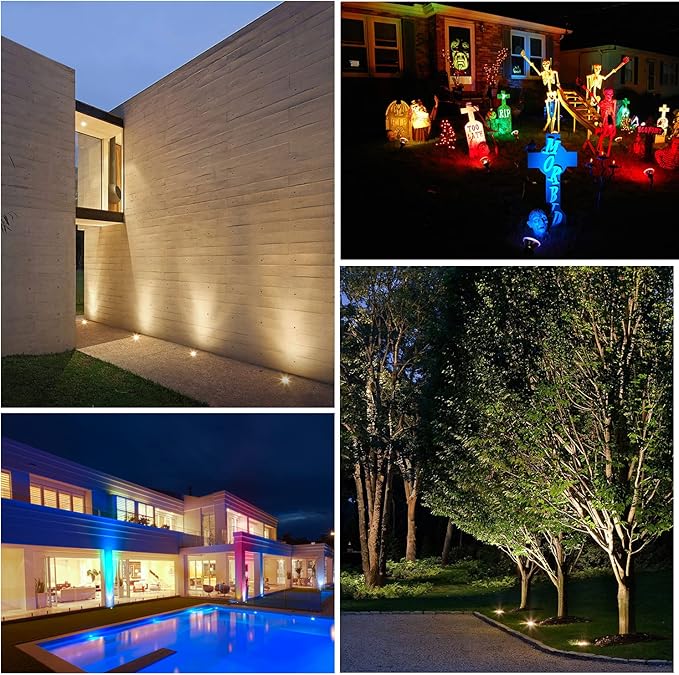 Junview Low Voltage Landscape Lights Christmas 10W RGBW Warm White LED Well Landscape Lighting Waterproof Outdoor 12V-24V Pathway Deck Ground Garden RGB Christmas Well Lights (12)