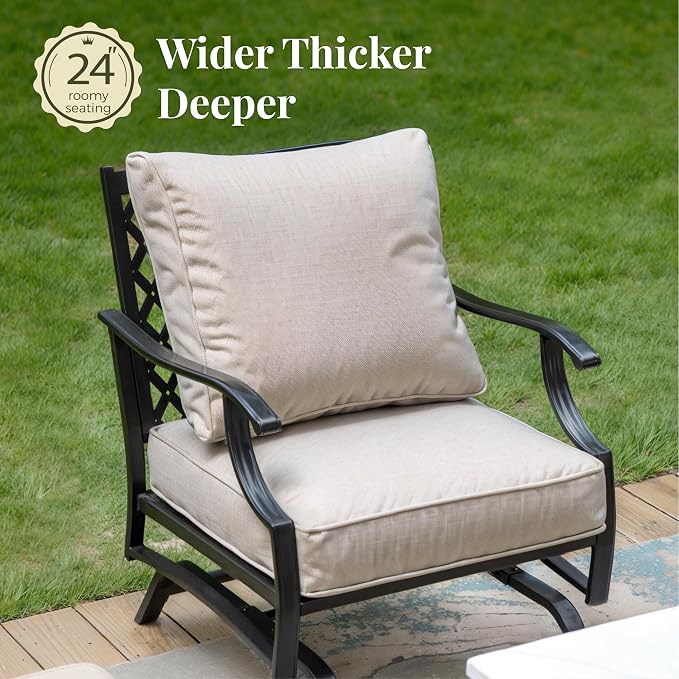 MIXPATIO Patio Furniture Set 7 pcs, Outdoor Patio Furniture, 3-Seat Sofa, 2 Single Chairs, 2 Rocking Chairs, 2 Ottomans and 5.75" Extra Thick Cushion, Patio Conversation Set for Backyard Deck,Beige