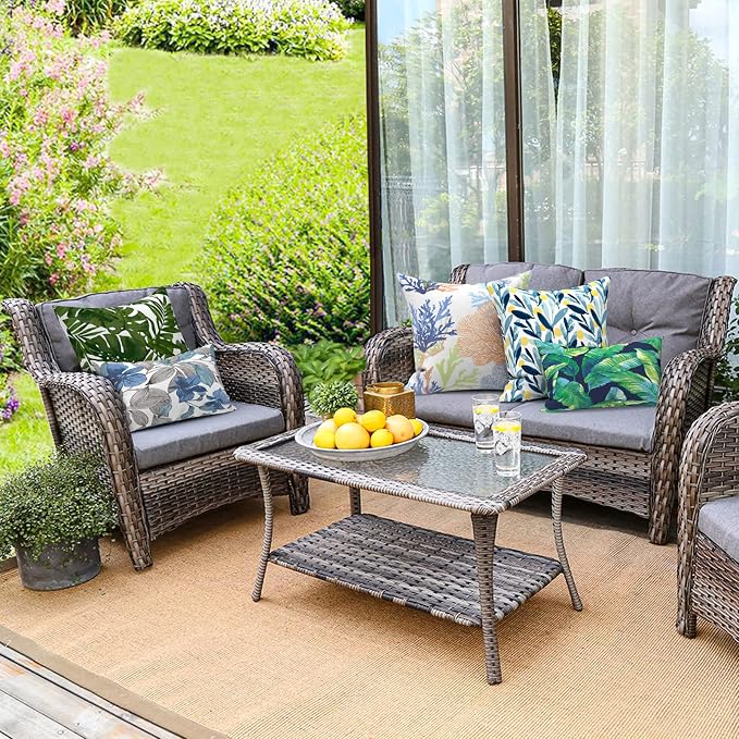 DYTXIII Pack of 2 Waterproof Outdoor Lumbar Pillow with Inserts, 12x20 in Rectangle Decorative Patio Throw Pillow for Home, Sofa,Bench and Patio Furniture, Hanalei Lagoon