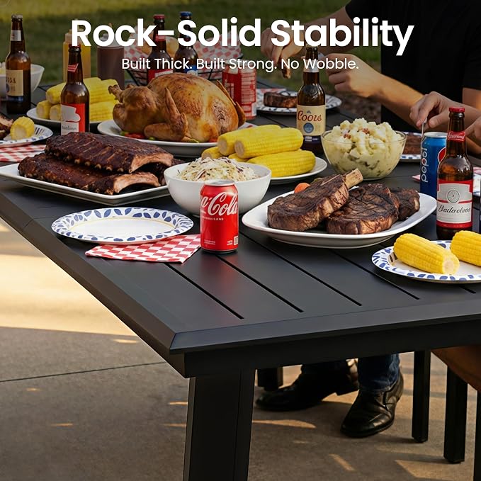 9 Piece Aluminum Square Patio Dining Set with Rattan Outdoor Chairs | 56.9" Large Outdoor Dining Table with Umbrella Hole, 8 Shell Shaped Rattan Patio Chairs with Beige Cushions for Garden Deck