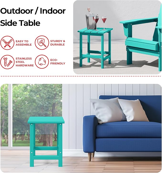 Costaelm Lakeview 5-Piece Adirondack Chair with Folding Ottoman and Table Set, Turquoise