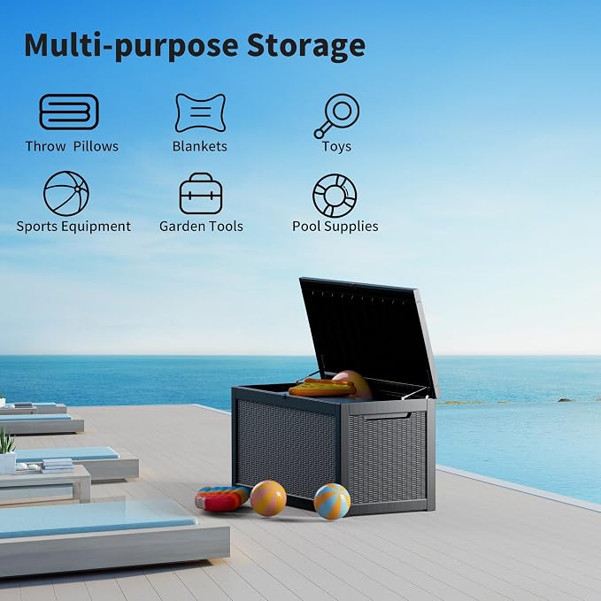 MONDAWE 260 Gallon Resin Deck Box Waterproof Outdoor Storage Box Lockable Patio Storage Container Bench Seating for Cushions Garden Tools Pool