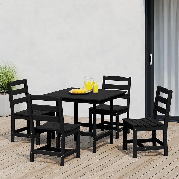 Costaelm Palms 5-Piece HDPE Outdoor Square Patio Dining Table Set with Armless Side Chairs, Black