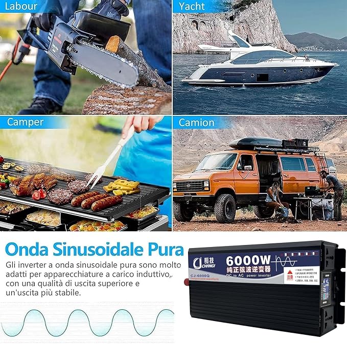 Pure Sine Wave Inverter 3500W/5000W/6000W/8000W/10000W/12000W Solar Power Inverter 12V 24V 48V 60V 72V DC to 110V 120V/220V 230V 240V AC Car Voltage Converter Transformer for Home RV(10000W,12Vto220V)