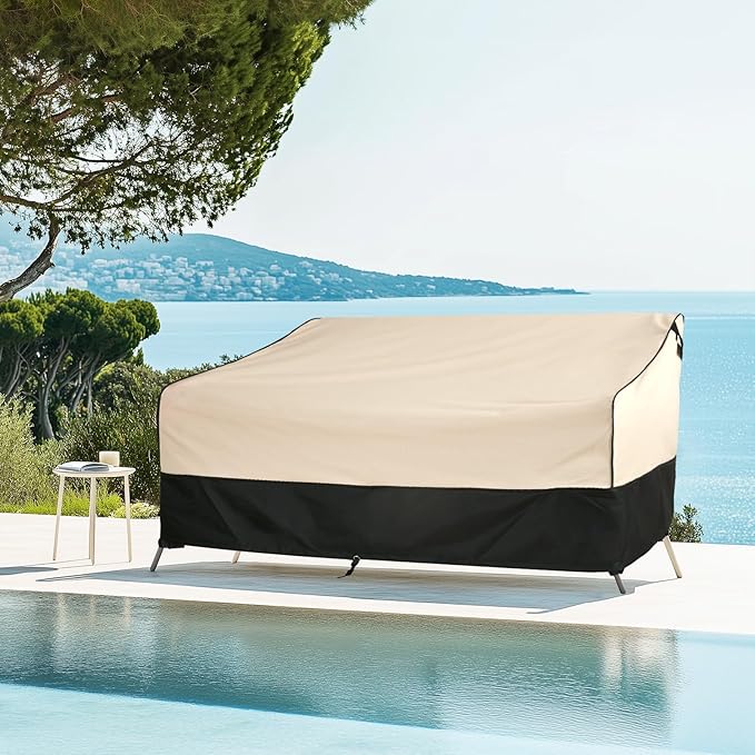 FORSPARK Patio Sofa Cover Waterproof, Heavy-Duty 2-Seater Outdoor Loveseat Cover, Universal Fit for Small Couches & Benches, Fits up to 62”W x 38”D x 35”H