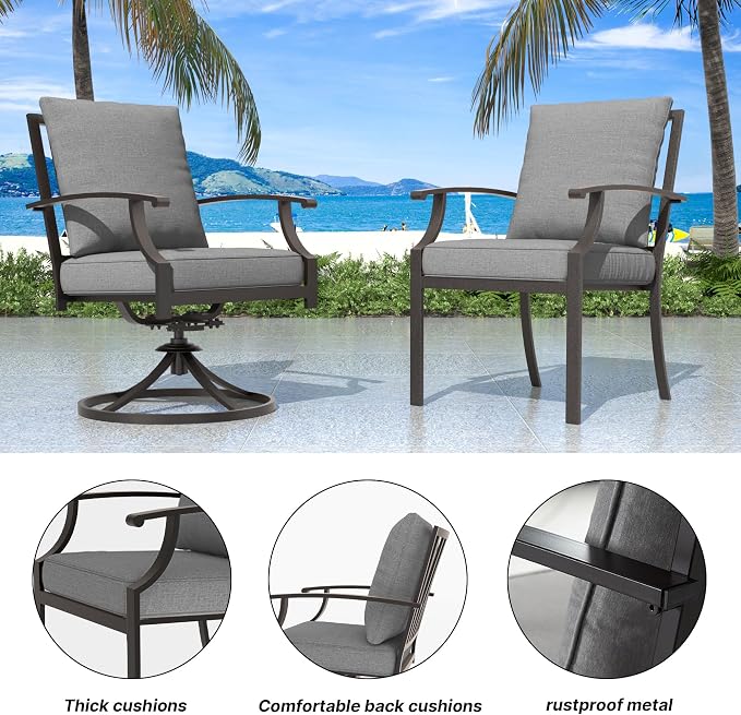 7 PCS Outdoor Patio Dining Set,Patio Table and Chairs Metal Outdoor Patio Furniture Set with Umbrella Hole,Dining Table Set with 6 Chairs for Deck,Backyard and Garden,Grey